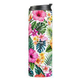 Garrafa Térmica Padrão Floral de Hibisco Tropical e Monstera