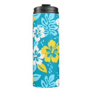 Garrafa Térmica Padrão Floral de Hibiscus do Havaí Azul
