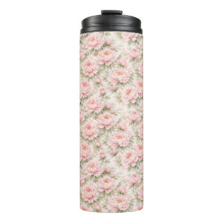 Garrafa Térmica Padrão Floral de Peônia em Aquarela Suave Sem Cost