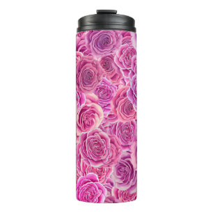 Garrafa Térmica Padrão Floral de Rosas Violetas Rosa de Aquarela