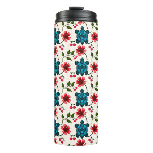 Garrafa Térmica Padrão floral de tartaruga fofa  