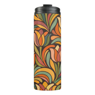 Garrafa Térmica Padrão Floral de Tulipa Abstrata Retro