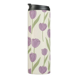 Garrafa Térmica Padrão Floral de Tulipas Roxas