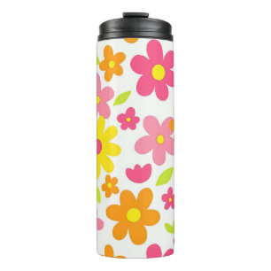 Garrafa Térmica Padrão Floral de Verão Brilhante Rosa e Amarelo Re