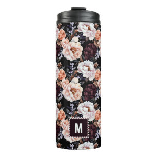 Garrafa Térmica Padrão Floral dos Peonies Burgundy Monograma