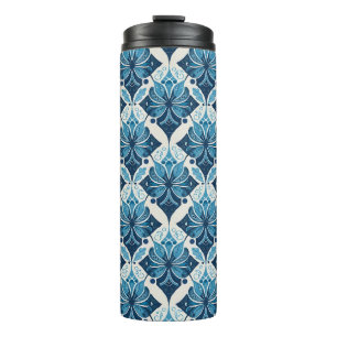 Garrafa Térmica Padrão Floral Elegante Boho em Azul