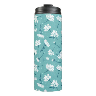 Garrafa Térmica Padrão Floral Elegante - Botânica Branca e Teal