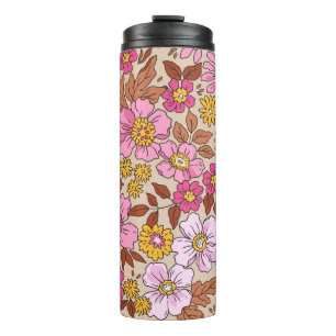 Garrafa Térmica Padrão floral elegante em flores de desenhar de mã