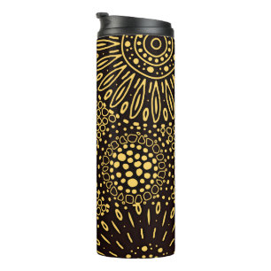 Garrafa Térmica Padrão Floral Étnico Preto e Dourado Vintage