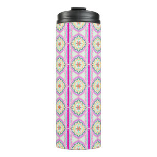 Garrafa Térmica Padrão Floral Geométrico Rosa Chic e Dourado