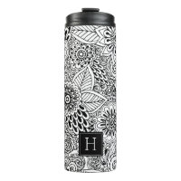 Padrão Floral Preto e Branco Monograma