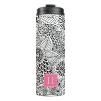 Padrão Floral Preto e Branco Monograma