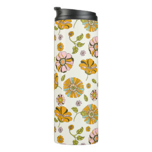 Garrafa Térmica Padrão Floral Retro dos Anos 70