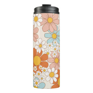 Garrafa Térmica Padrão Floral Retro Groovy Sem Costura de Margarid