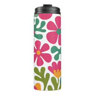 Garrafa Térmica Padrão Floral Retro Rosa Groovy Sem Costura