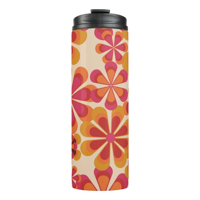 Garrafa Térmica Padrão floral retrô sem costura dos anos 70 com da (Frente)