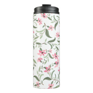 Garrafa Térmica Padrão Floral Rosa Branco Elegante Bonito