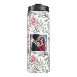 Garrafa Térmica Padrão Floral Rosa com Foto