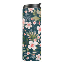 Garrafa Térmica Padrão Floral Rosa e Branco Elegante