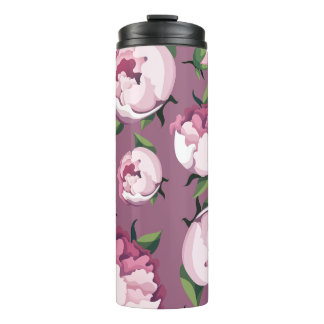 Garrafa Térmica Padrão Floral Seamless de Peônia Rosa no Tom Malva