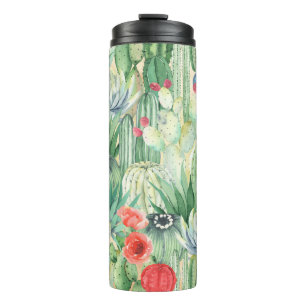 Garrafa Térmica Padrão floral sem costura com cactos, suculentos