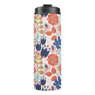 Garrafa Térmica Padrão floral sem costura em branco. Abstrato bac