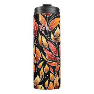 Garrafa Térmica Padrão floral sem soldadura. Fundo de outono com