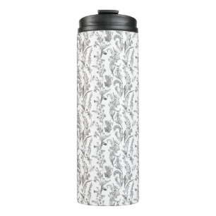 Garrafa Térmica Padrão Floral Toile Preto e Branco Antigo
