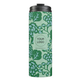 Garrafa Térmica Padrão Floral Verde e Azul Vibrante e Negrito