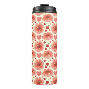 Garrafa Térmica Padrão Floral Vermelho Sem Costura Flor Retro Fofa