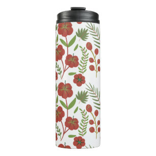 Garrafa Térmica Padrão floral vermelho sem costura sobre fundo bra