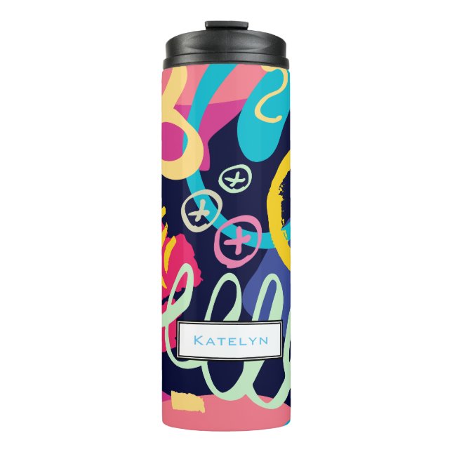 Garrafa Térmica Padrão Funky Swirl Colorido com Nome (Frente)