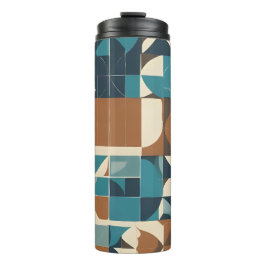 Garrafa Térmica Padrão Geométrico Azul Escuro, Azul Turquesa, Marr