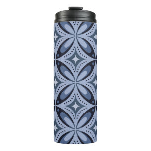 Garrafa Térmica Padrão Geométrico Azul Estilo Retro