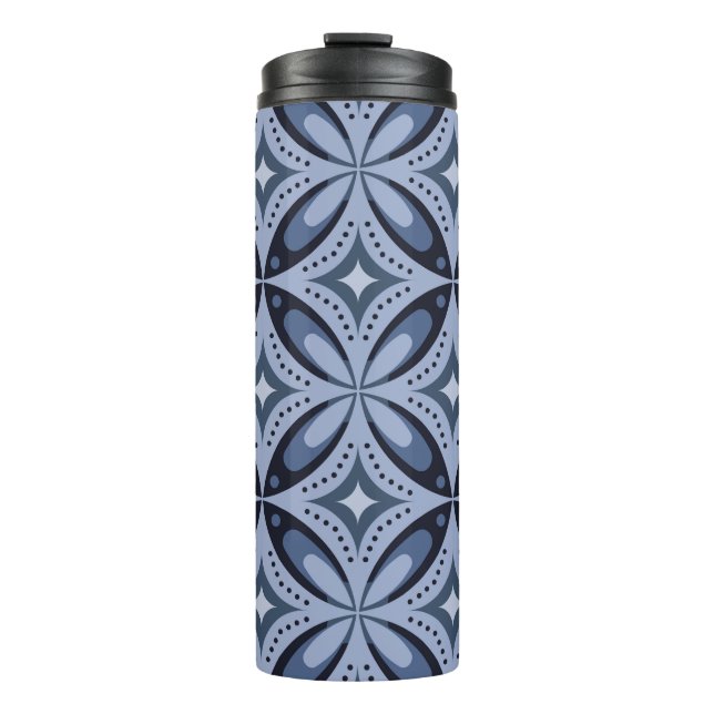 Garrafa Térmica Padrão Geométrico Azul Estilo Retro (Frente)