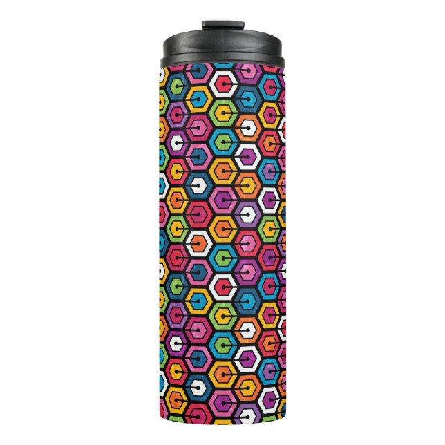Garrafa Térmica Padrão geométrico colorido com hexágonos (Frente)
