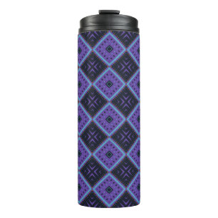 Garrafa Térmica Padrão Geométrico de Diamante Roxo e Azul Vibrante