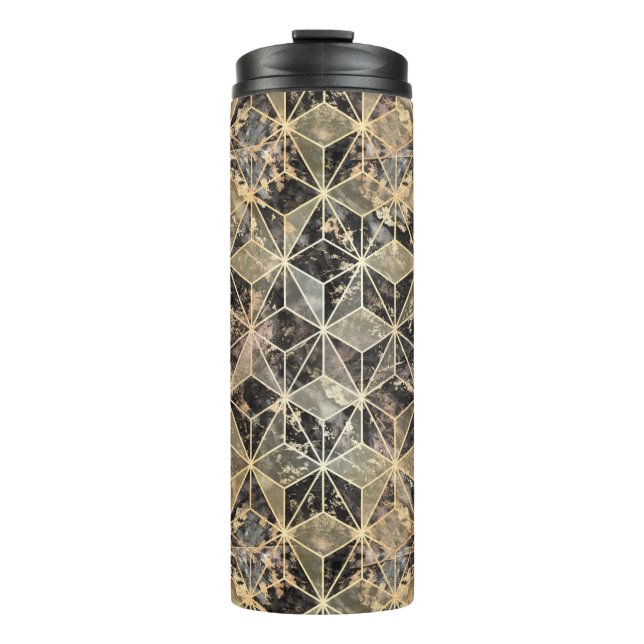 Garrafa Térmica Padrão geométrico de mármore e Dourado (Frente)