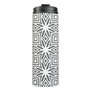 Garrafa Térmica Padrão geométrico floral preto e branco