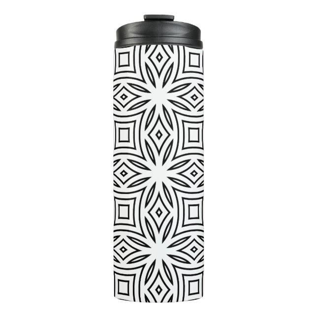 Garrafa Térmica Padrão geométrico floral preto e branco (Frente)