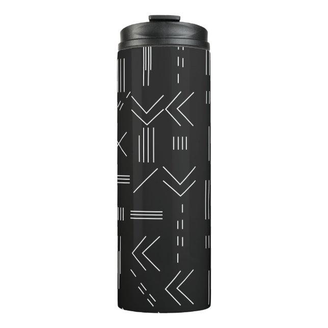 Garrafa Térmica Padrão Geométrico Moderno, Gordo Branco Negro (Frente)