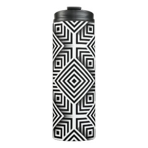 Garrafa Térmica Padrão geométrico. Preto & Branco. Quadrados e rua