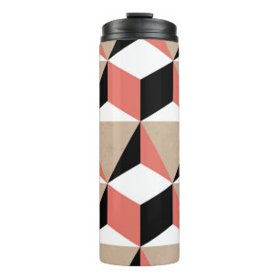 Garrafa Térmica Padrão geométrico preto de coral branco.