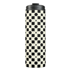 Garrafa Térmica Padrão Geométrico Preto e Branco com Círculos