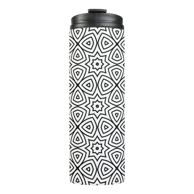 Garrafa Térmica Padrão Geométrico Preto e Branco Moderno  (Frente)