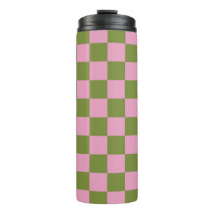 Garrafa Térmica Padrão Gingham Verdejado Rosa