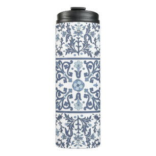 Garrafa Térmica Padrão Gráfico Floral Azul Chique