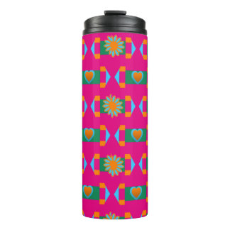 Garrafa Térmica Padrão Laranja Cor-de-Rosa-Abstrato Floral com Cor