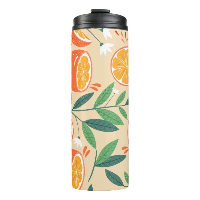 Garrafa Térmica Padrão laranja sem costura, arte de colheita de ab (Frente)