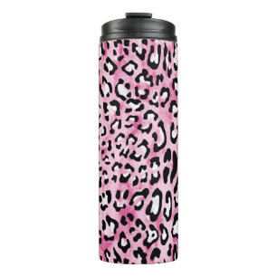 Garrafa Térmica Padrão-Leopardo Branco Cor-de-rosa.
